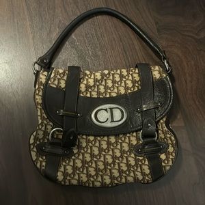 Authentic Vintage Dior Canvas Leather Bag with Christian Dior Logo